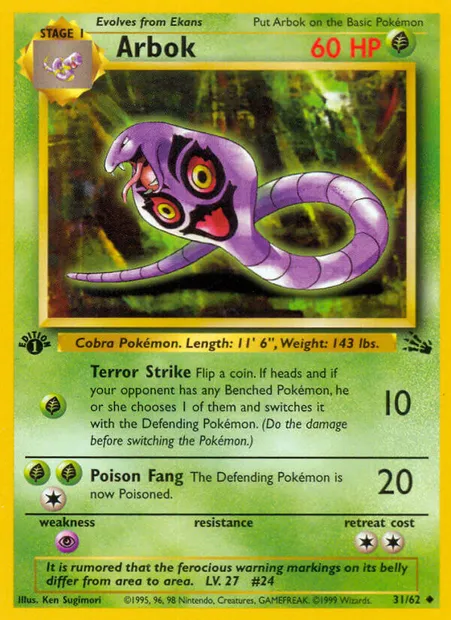 Arbok, Pokémon card FO 31 — Fossil set