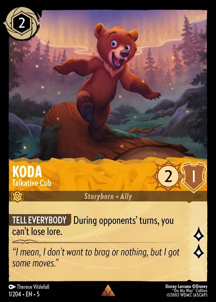 Koda - Talkative Cub, Disney Lorcana card CH5-001 — Shimmering Skies set