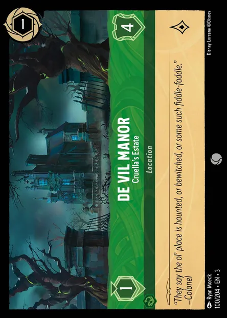 De Vil Manor - Cruella's Estate, Disney Lorcana card CH3-100 — Into the Inklands set