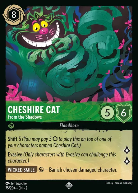 Cheshire Cat - From the Shadows, Disney Lorcana card CH2-075 — Rise of the Floodborn set