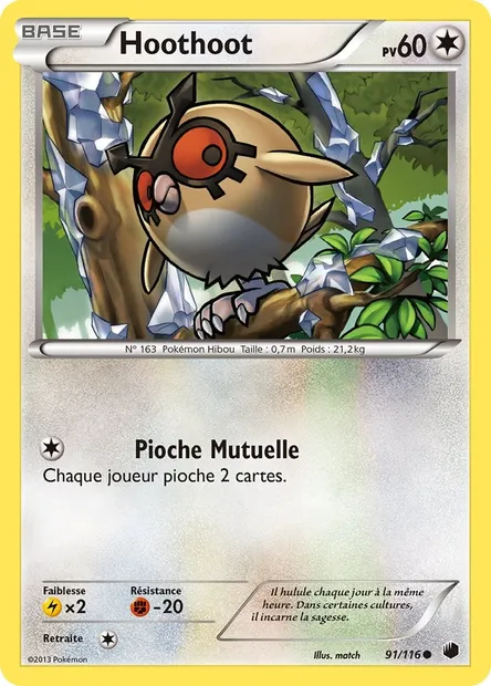 Hoothoot, carte Pokémon PLF 91 — extension Glaciation Plasma
