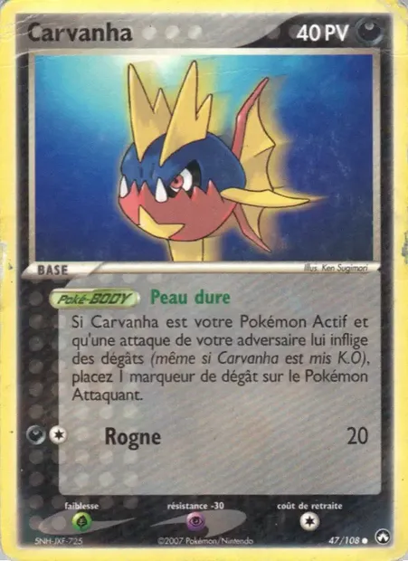 Carvanha, carte Pokémon PK 47 — extension EX Gardiens du Pouvoir