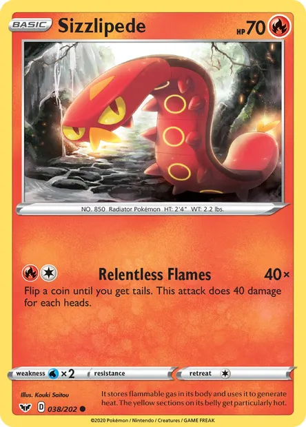 Sizzlipede, Pokémon card SSH 38 — Sword & Shield set