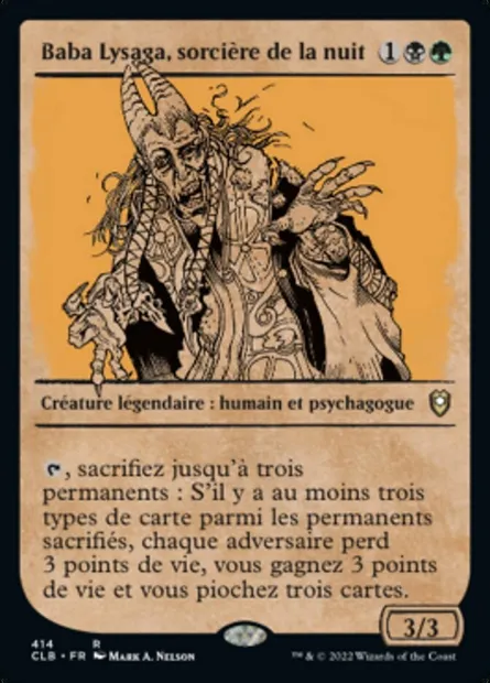 Baba Lysaga, sorcière de la nuit, carte Magic CLB 414 — extension Commander Légendes : la bataille de la Porte de Baldur