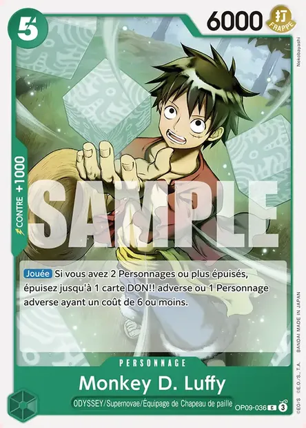 Monkey D. Luffy, carte One Piece OP09-036 — extension LES NOUVEAUX EMPEREURS