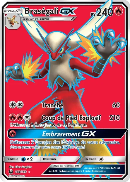 Braségali GX, carte Pokémon CES 153 — extension Tempête Céleste