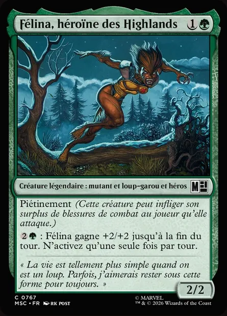 Félina, héroïne des Highlands, carte Magic MSC 767 — extension Marvel Super Heroes Commander