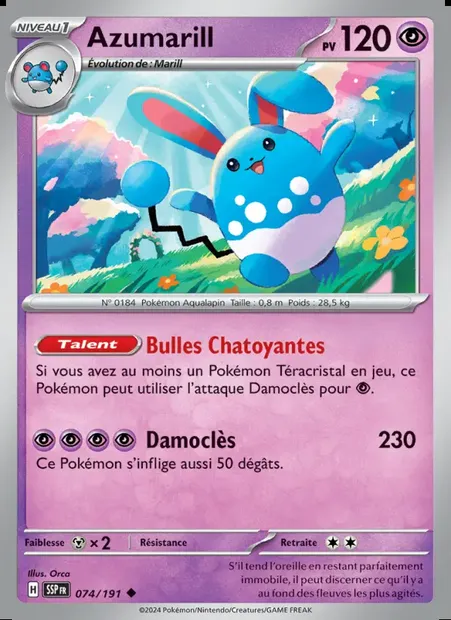 Azumarill, carte Pokémon SSP 074 — extension Étincelles Déferlantes