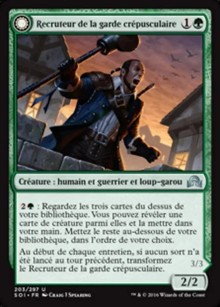 Recruteur de la garde crépusculaire // Hurleur Krallenhorde, carte Magic SOI 203 — extension Ténèbres sur Innistrad