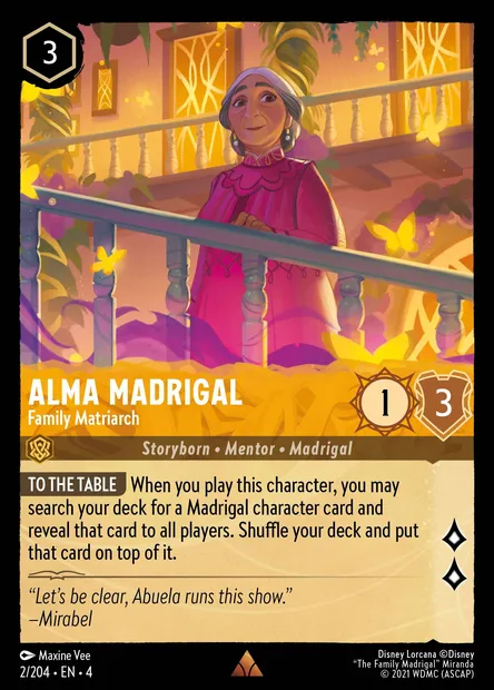 Alma Madrigal - Family Matriarch, Disney Lorcana card CH4-002 — Ursula's Return set