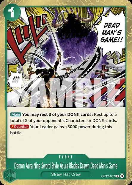 Demon Aura Nine Sword Style Asura Blades Drawn Dead Man's Game, One Piece card OP12-037 — LEGACY OF THE MASTER set