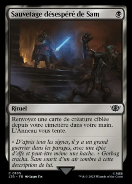 Sauvetage désespéré de Sam, carte Magic LTR 105 — extension Le Seigneur des Anneaux : chroniques de la Terre du Milieu