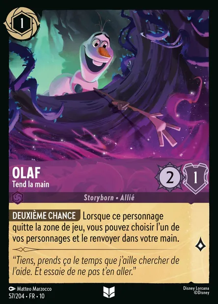 Olaf - Tend la main, carte Disney Lorcana CH10-057 — extension Lueurs dans les Profondeurs