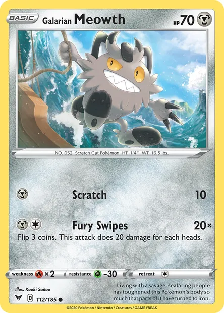 Galarian Meowth, Pokémon card VIV 112 — Vivid Voltage set