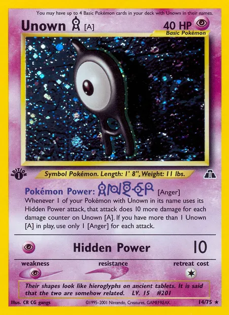 Unown [A], Pokémon card ND 14 — Neo Discovery set