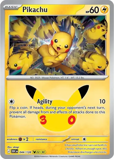 Pikachu, Pokémon card 30C 044 — 30th Celebration set