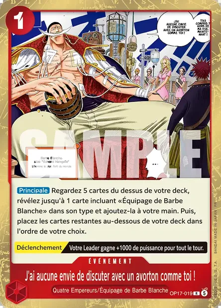 J'ai aucune envie de discuter avec un avorton comme toi !, carte One Piece OP17-019 — extension LES GUERRIERS LES PLUS PUISSANTS AU MONDE