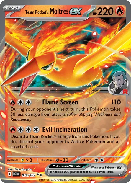 Team Rocket's Moltres ex, Pokémon card DRI 031 — Destined Rivals set