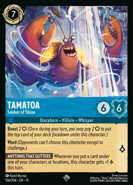 Tamatoa - Seeker of Shine, Disney Lorcana card CH11-156 — Winterspell set