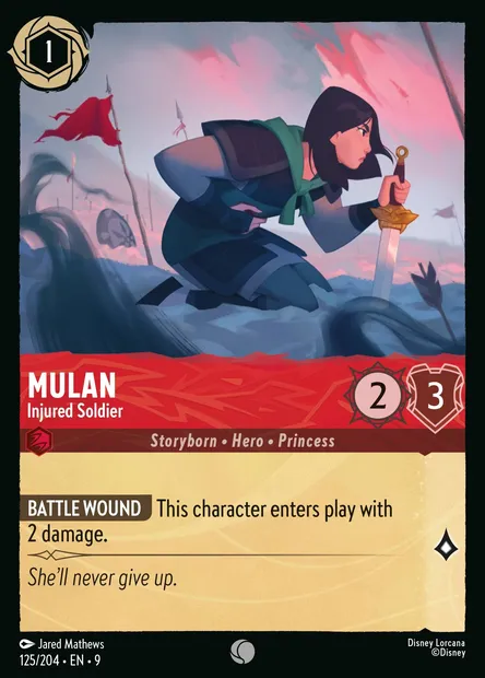 Mulan - Injured Soldier, Disney Lorcana card CH9-125 — Fabled set