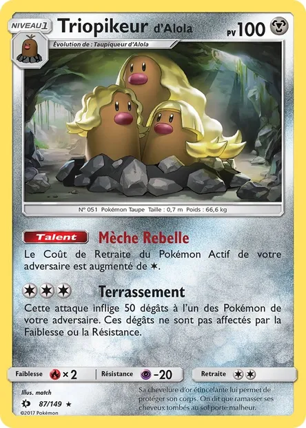 Triopikeur d’Alola, carte Pokémon SUM 87 — extension Soleil et Lune