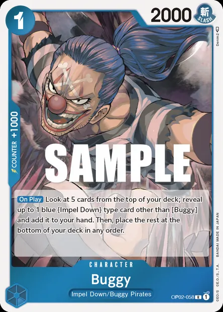 Buggy, One Piece card OP02-058 — PARAMOUNT WAR set
