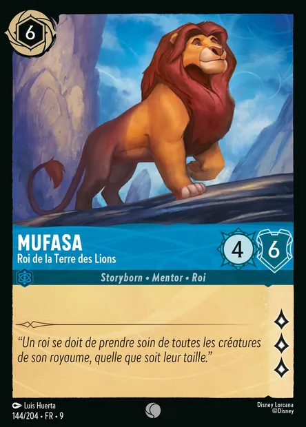 Mufasa - Roi de la Terre des Lions, carte Disney Lorcana CH9-144 — extension Fabuleux