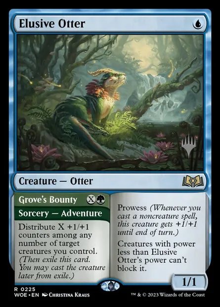 Elusive Otter // Grove's Bounty, Magic card PWOE 225p — Wilds of Eldraine Promos set