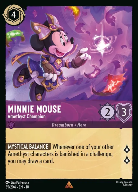 Minnie Mouse - Amethyst Champion, Disney Lorcana card CH10-035 — Whispers in the Well set