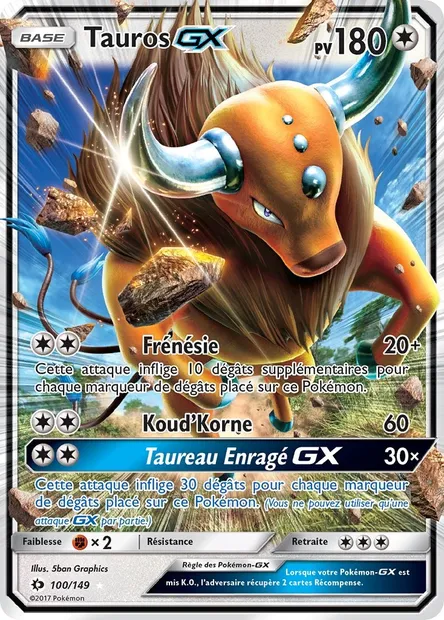 Tauros GX, carte Pokémon SUM 100 — extension Soleil et Lune