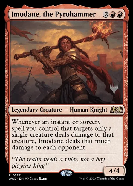 Imodane, the Pyrohammer, Magic card PWOE 137p — Wilds of Eldraine Promos set