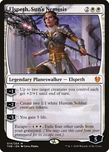 Elspeth, némésis du Soleil, carte Magic PTHB 14p — extension Theros Beyond Death Promos