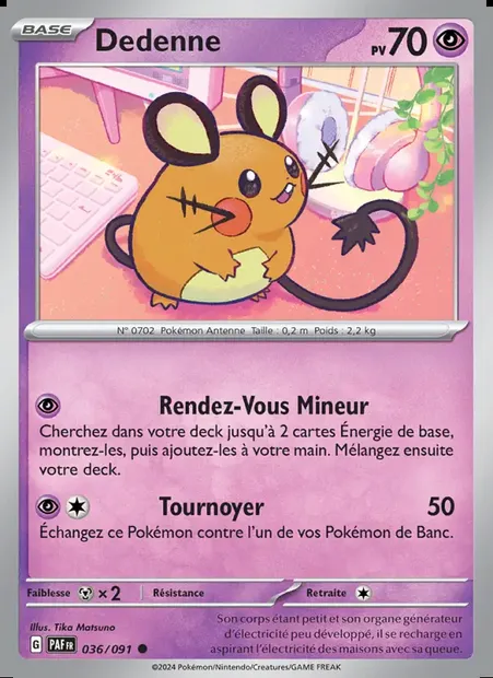Dedenne, carte Pokémon PAF 036 — extension Destinées de Paldea