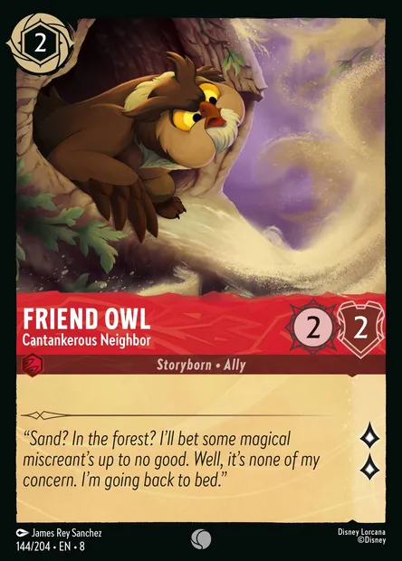 Friend Owl - Cantankerous Neighbor, Disney Lorcana card CH8-144 — The Reign of Jafar set