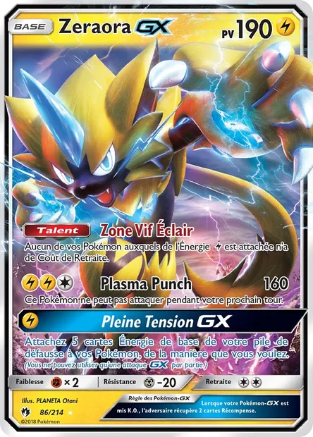 Zeraora GX, carte Pokémon LOT 86 — extension Tonnerre Perdu