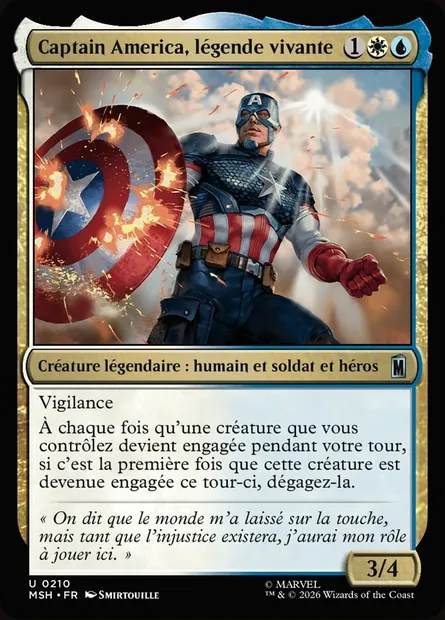 Captain America, légende vivante, carte Magic MSH 210 — extension Marvel Super Heroes