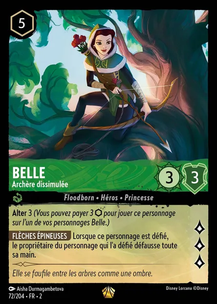Belle - Archère dissimulée, carte Disney Lorcana CH2-072 — extension L'Ascension des Floodborn
