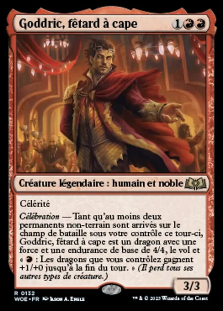 Goddric, fêtard à cape, carte Magic WOE 132 — extension Wilds of Eldraine