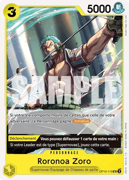 Roronoa Zoro, carte One Piece OP10-113 — extension SANG ROYAL