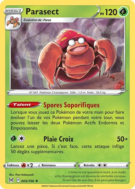 Parasect, carte Pokémon LOR 005 — extension Origine Perdue