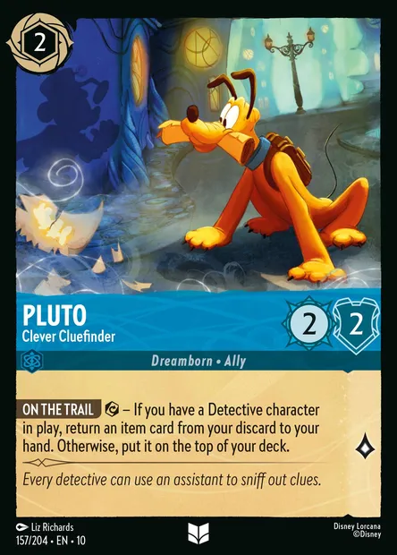 Pluto - Clever Cluefinder, Disney Lorcana card CH10-157 — Whispers in the Well set