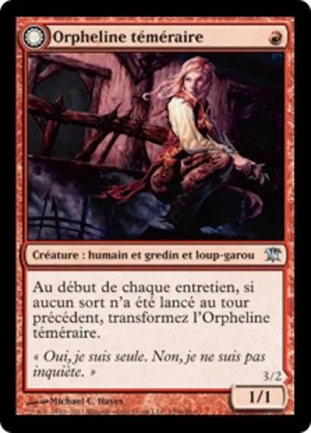 Orpheline téméraire // Prédatrice impitoyable, carte Magic ISD 159 — extension Innistrad