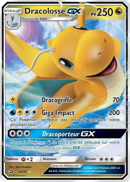 Dracolosse GX, carte Pokémon DRM 37 — extension Majesté Des Dragons