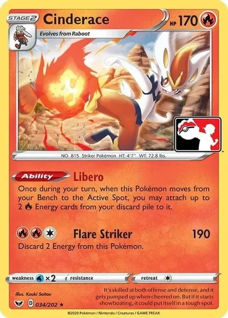Cinderace, Pokémon card PPS 034 — Play! Pokémon Prize Pack Series set