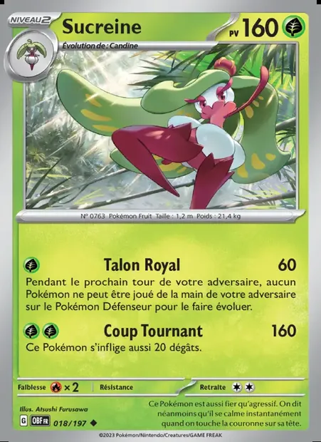 Sucreine, carte Pokémon OBF 018 — extension Flammes Obsidiennes