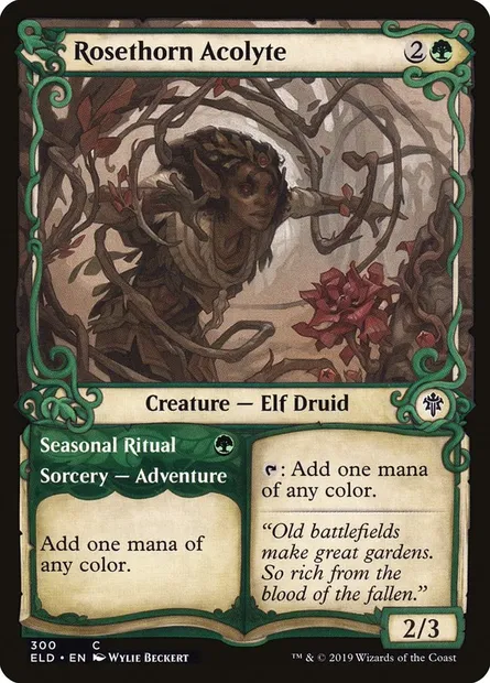 Acolyte de Rosépine // Rituel saisonnier, carte Magic ELD 300 — extension Throne of Eldraine
