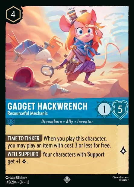 Gadget Hackwrench - Resourceful Mechanic, Disney Lorcana card CH12-145 — Wilds Unknown set