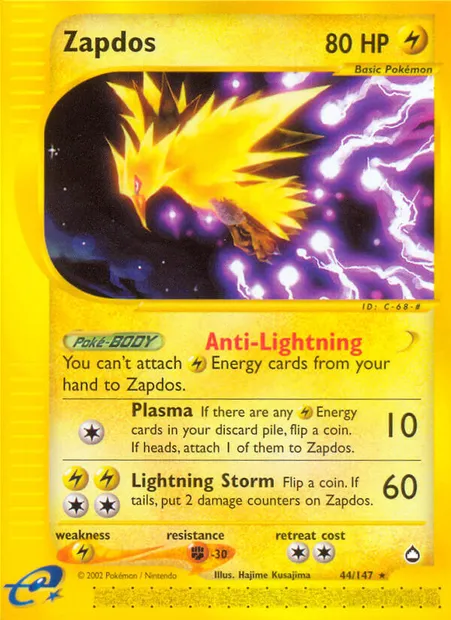 Zapdos, Pokémon card AQ 44 — Aquapolis set