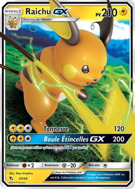 Raichu-GX, carte Pokémon HIF 20 — extension Destinées Occultes