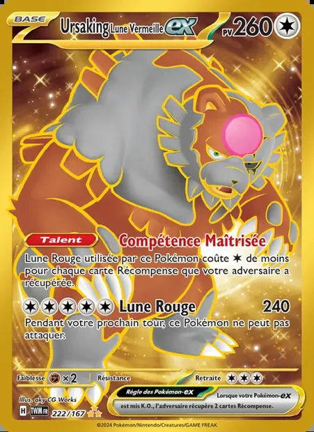 Ursaking Lune Vermeille-ex, carte Pokémon TWM 222 — extension Mascarade Crépusculaire